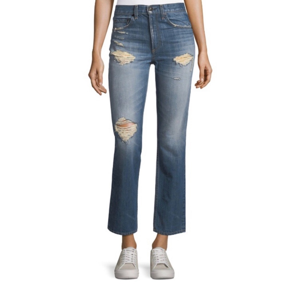 RAG AND BONE Jean Distressed Crop Straight Leg High Waist Size 28